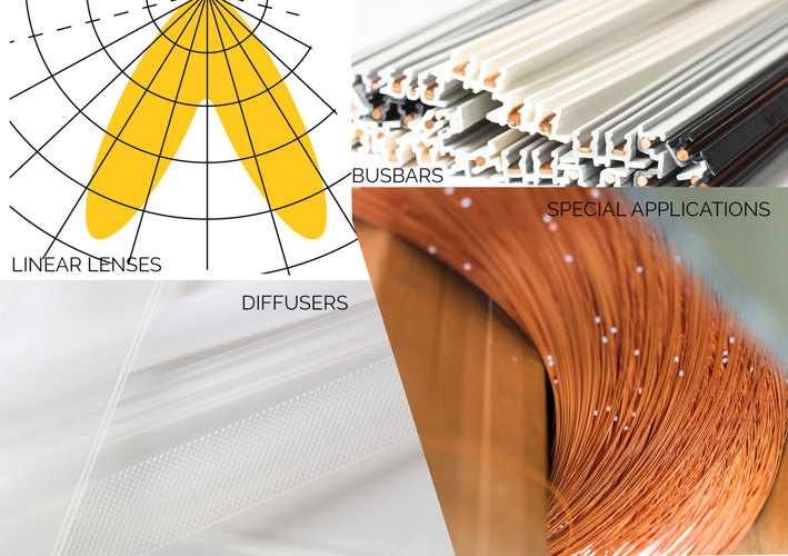 Linear lenses, busbars, diffusers, special applications